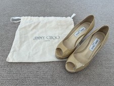 Jimmy Choo Luna Patent Leather Peep Toe Italian Size 35 Nude