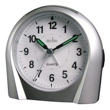 Acctim Sweeper Analogue Alarm Clock Non Ticking Sweep Smartlite� Quartz Silver