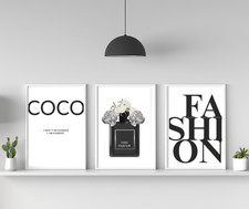 set of 3 minimalist fashion wall art prints coco chanel quote