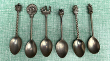 Vintage figural souvenir spoons WAPW pewter England crown Shakespeare catherdal
