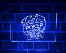 Poker Room Casino LED Neon Light Sign | Hanging USB Plaque Display For Home Game
