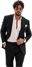 Men Linen 2Pcs Suit Summer Groom Bestman Wedding Tuxedo Blazer+Pants 42 44 46 48