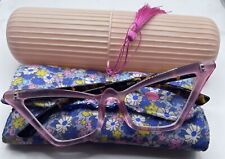 50s Style Clear Lens Cat Eye  Retro Glasses & Hand Made Vintage Fabric Case #2