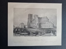 Antique (c.1845) print - Cathedral of Notre Dame - Paris - France - T Allom