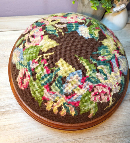 Round wooden footstool with - footstool,