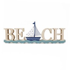 Wooden Beach Sign Nautical Home Decoration Blue Wood Boat Ornament Decorative