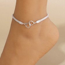 Anklets For Women Ankle Bracelet Heart Silver Crystal Chain Foot Beach Jewerly