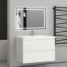 Wall Hung 2 Drawers Bathroom Cabinet without Basin 79/99cm,Matt White/Authracite