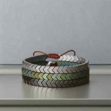 Unisex Men's adjustable Bracelet Green Black Silver Arrow Natural Stone Hematite