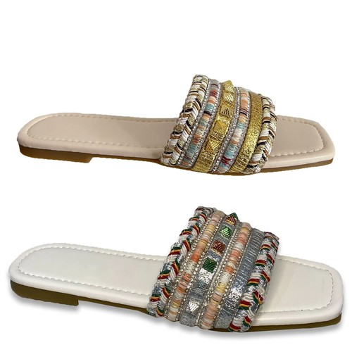 Ladies studded sandals slip - sandals, on