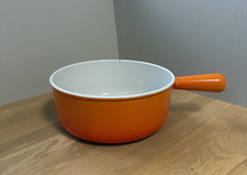 VINTAGE COUSANCES LE CREUSET ORANGE CAST IRON ENAMEL FONDUE SAUCE PAN