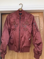 Topshop Embroidered Bomber Jacket Rose Gold