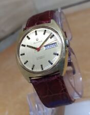 Bulova Swiss Made Mens Watch - 23 Jewels Automatic Day Date Vintage 70s 