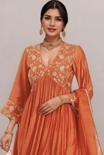 Orange Silk Anarkali set with