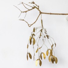 Christmas Decoration Hanging Gold Mistletoe, Antique Brass Metal White Berries