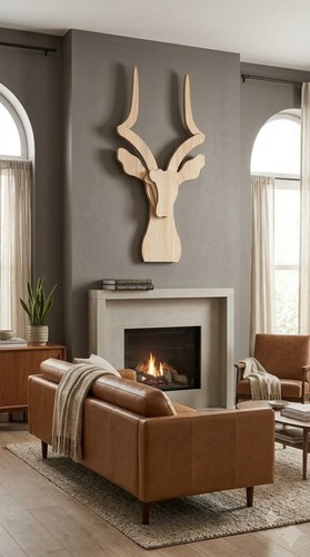 Handmade wooden stag head with - wooden,