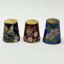 3 X Cloisonné Metal Thimbles