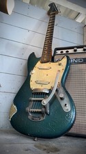 Fender Mustang Reverse Headstock Full Size Neck Nitro Checked Green Blue Relic