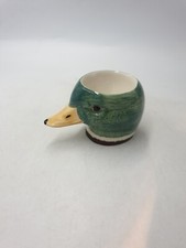 Quail Pottery Mallard Duck Shaped Head Egg Cup Holder Hand Painted Rare