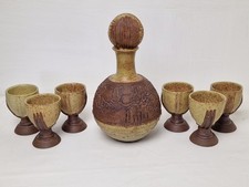 Vintage Bernard Rooke pottery decanter & 6 goblets