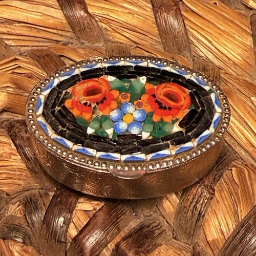 Vintage micro mosaic pill box - pill,
