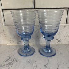Vintage Libbey Ribbed Water Glass Sirrus Cobalt Blue 7 3/8" Goblet Wine x 2 