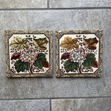 2 Vintage Ceramic Tiles Floral