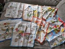 Vintage 7 X Childrens Handkerchief Bundle 1950s Car Carousel, Dogs Bugs Bunny