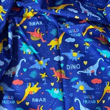 Dino Fun Dinosaurs Baby Newborn 100% COTTON POPLIN Rose & Hubble Fabric 45" BLUE