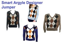 Ladies smart argyle fine knit