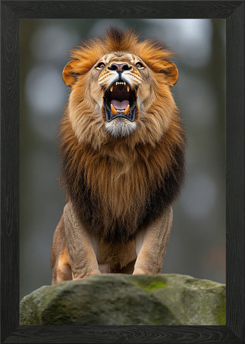 Roaring lion portrait - portrait, framed