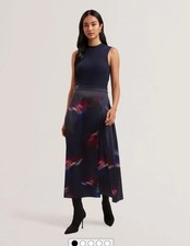 TED BAKER Midi Dress Womens TB 2 UK 10 Marlyee Blue Jersey Top Printed Skirt NEW