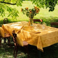 Beau Ville Topkapi Gold Luxury  Coated Linen Table Cloth 170x265cm… New