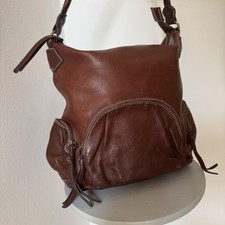 Blondie Mania Lenasia brown leather shoulder bag. Pink suede lining. Quality 