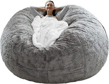 Light Grey 6ft Bean Bag Chair Cover - Soft PV Velvet Sofa Bed Cover