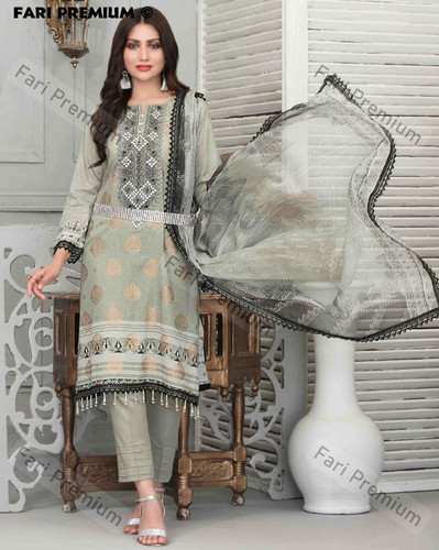 3pc embroidered banarsi cotton - 3pc,
