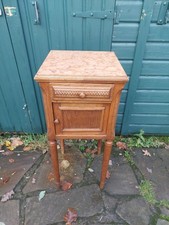 Antique French Oak Bedside Marble Topped Table Cabinet