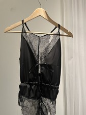 Black Satin Lace Lingerie Slip