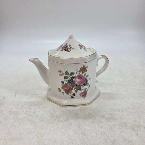 Hexagonal teapot floral rose - hexagonal,