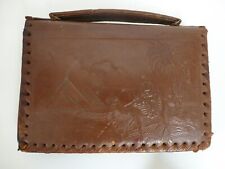 Vintage Leather Travel Wallet Egyptian Bag Embossed Pyramid Design 25cm x 17cm