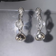 Dyrberg Kern Drop Earrings Clear And Silver Tone Faceted Oval Lattice 4cm