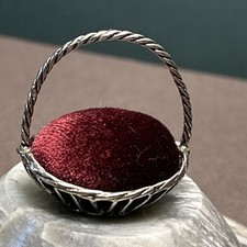 Vintage Italian miniature basket emery pin cushion - 800 silver