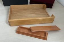 Solid wood desk set – St. Michael filing tray and Lidded pencil case / /pen box