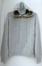 JOHNSTONS OF ELGIN Cashmere Hooded Jumper £995 - UK 14 - Pale Grey