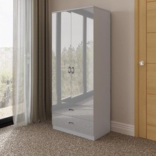 Grey Gloss Wardrobe 2 Door 2 Drawer Combination Bedroom Wardrobe Matt Grey Frame