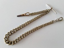 Antique Pocket Watch Chain Vintage T-Bar, Dog Clip & Key graduated curb 33g