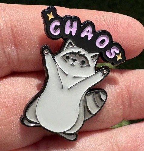 Funny chaos raccoon enamel - funny, pin