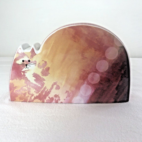 Pink cat figurine ceramic - cat,
