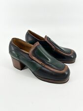 Deadstock unworn 1970s platform green two tone stacked heel glam rock shoes Uk 8