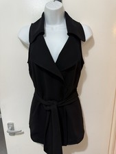 Zara Black Sleeveless Long Tie Waist Waistcoat, Layered Lapels Small